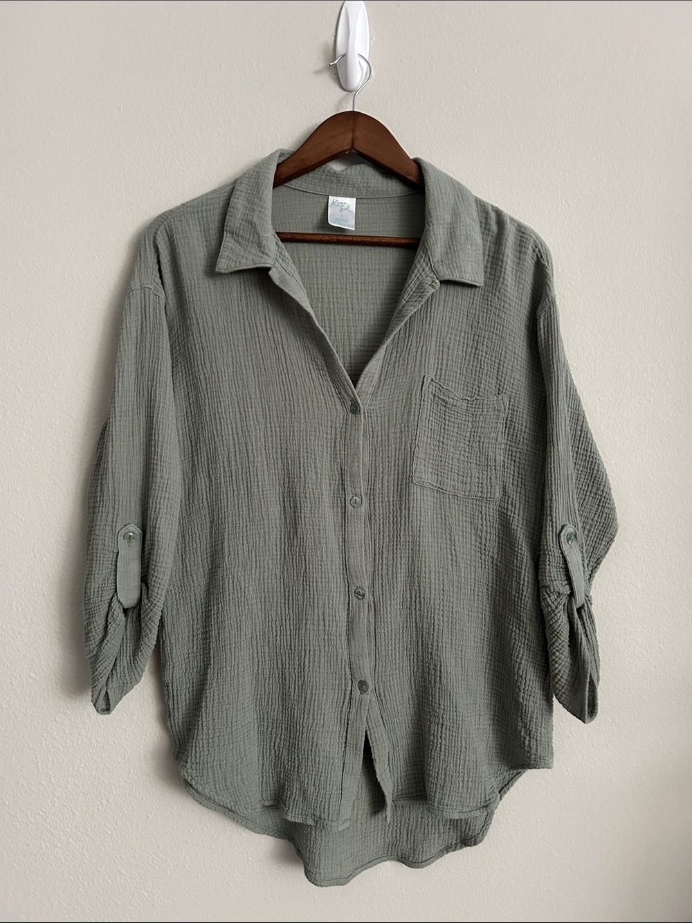 Kona Sol Textured Button‑Up Shirt – Size S | Coastal • Minimalist • Relaxed Fit